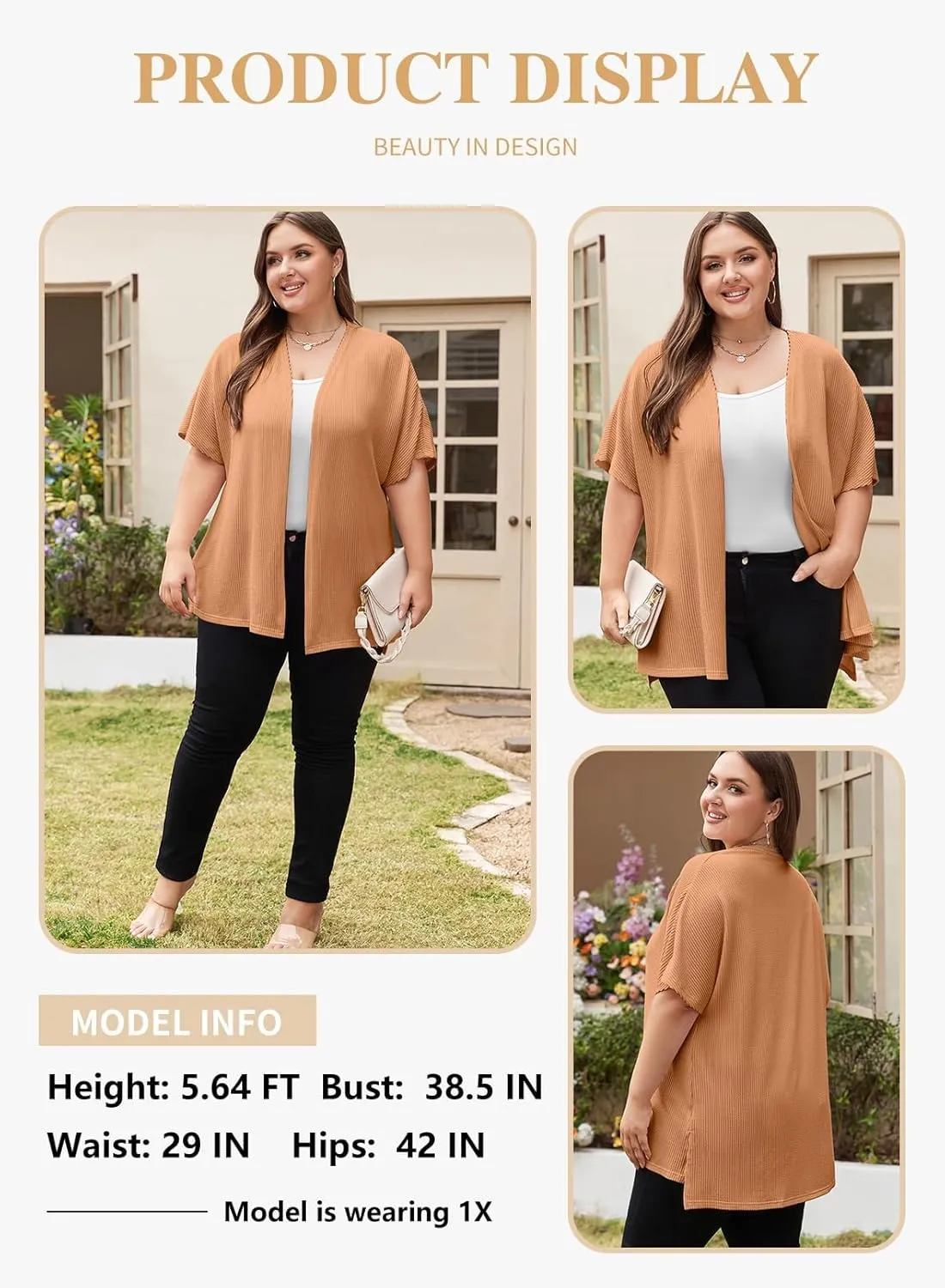 Eytino Women Plus Size Lightweight Cardigan Half Sleeve Ribbed Knit Kimono Cardigans Tops(1X-5X)