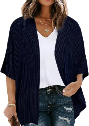 Eytino Women Plus Size Lightweight Cardigan Half Sleeve Ribbed Knit Kimono Cardigans Tops(1X-5X)