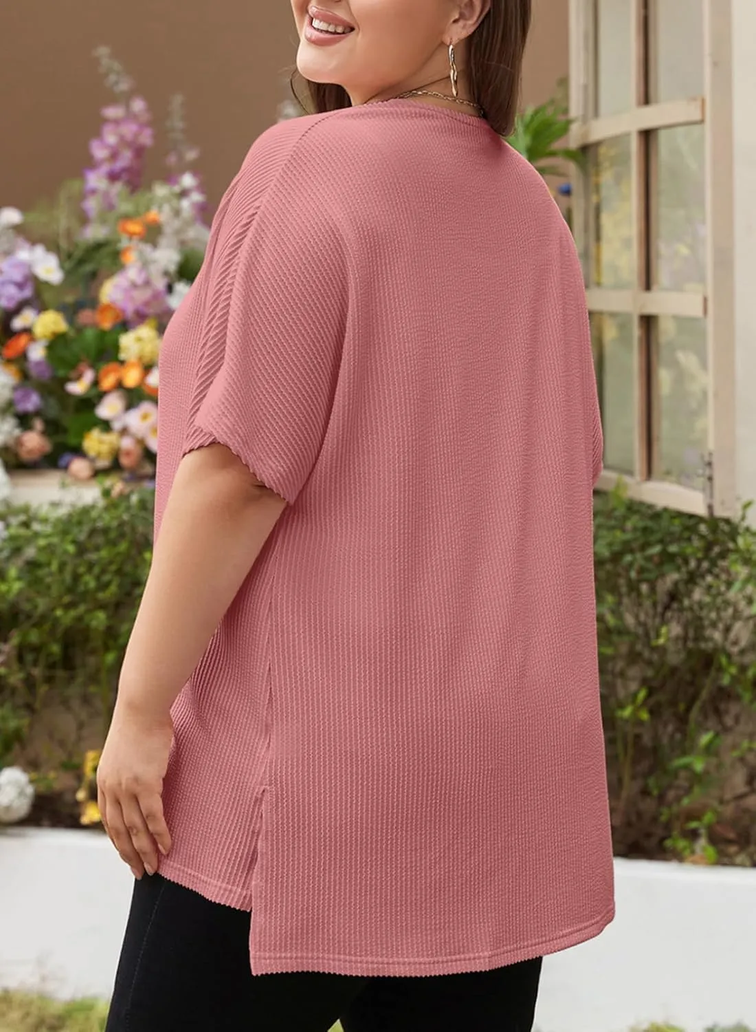 Eytino Women Plus Size Lightweight Cardigan Half Sleeve Ribbed Knit Kimono Cardigans Tops(1X-5X)