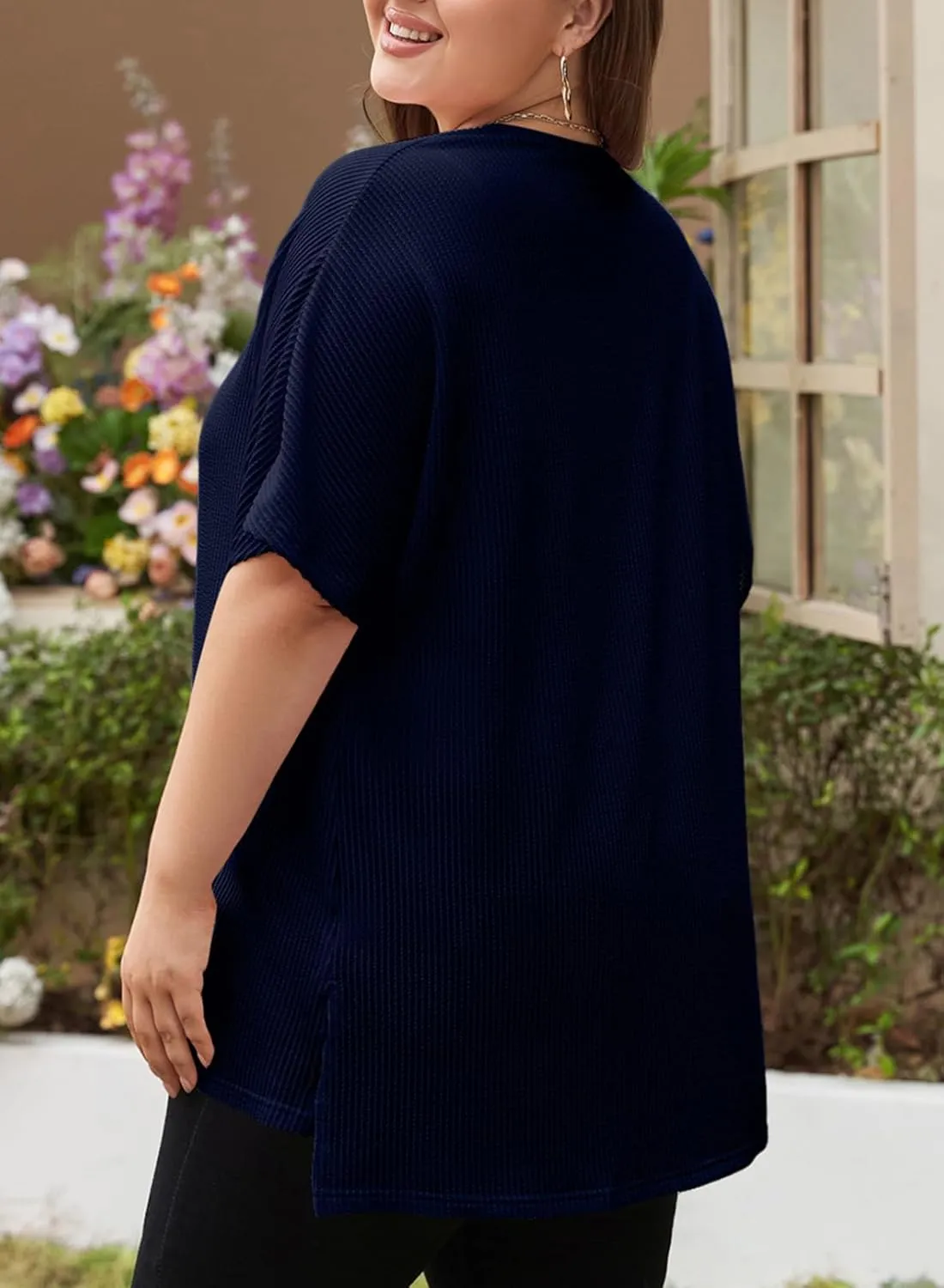 Eytino Women Plus Size Lightweight Cardigan Half Sleeve Ribbed Knit Kimono Cardigans Tops(1X-5X)