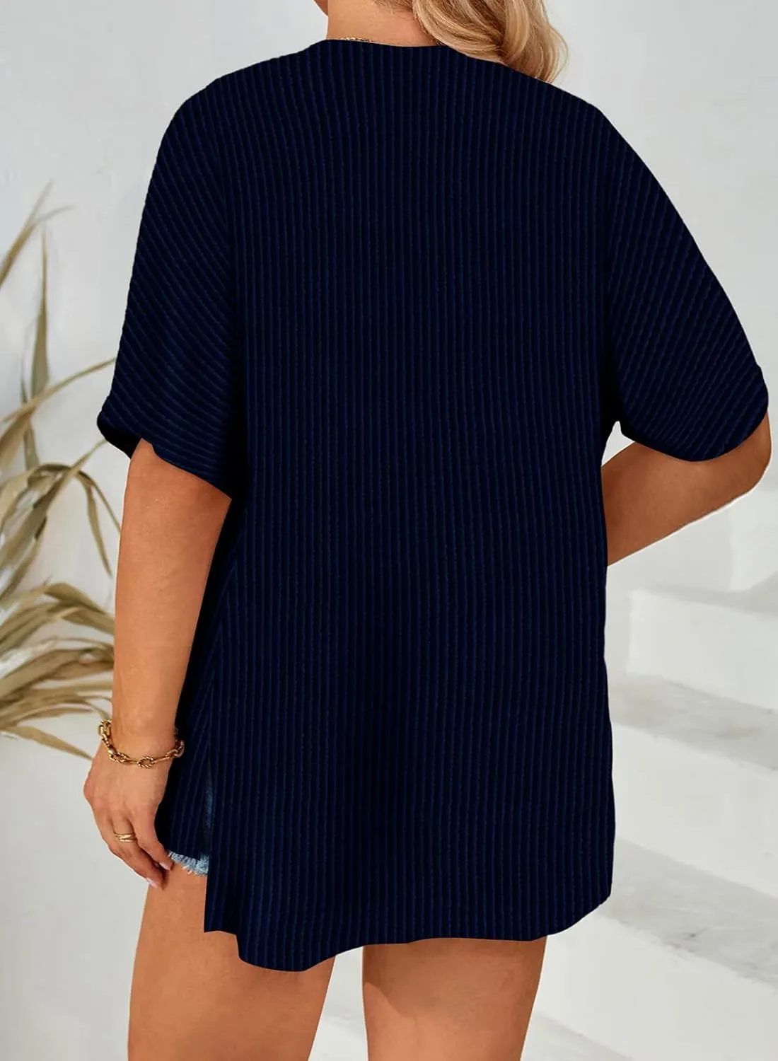 Eytino Women Plus Size Lightweight Cardigan Half Sleeve Ribbed Knit Kimono Cardigans Tops(1X-5X)