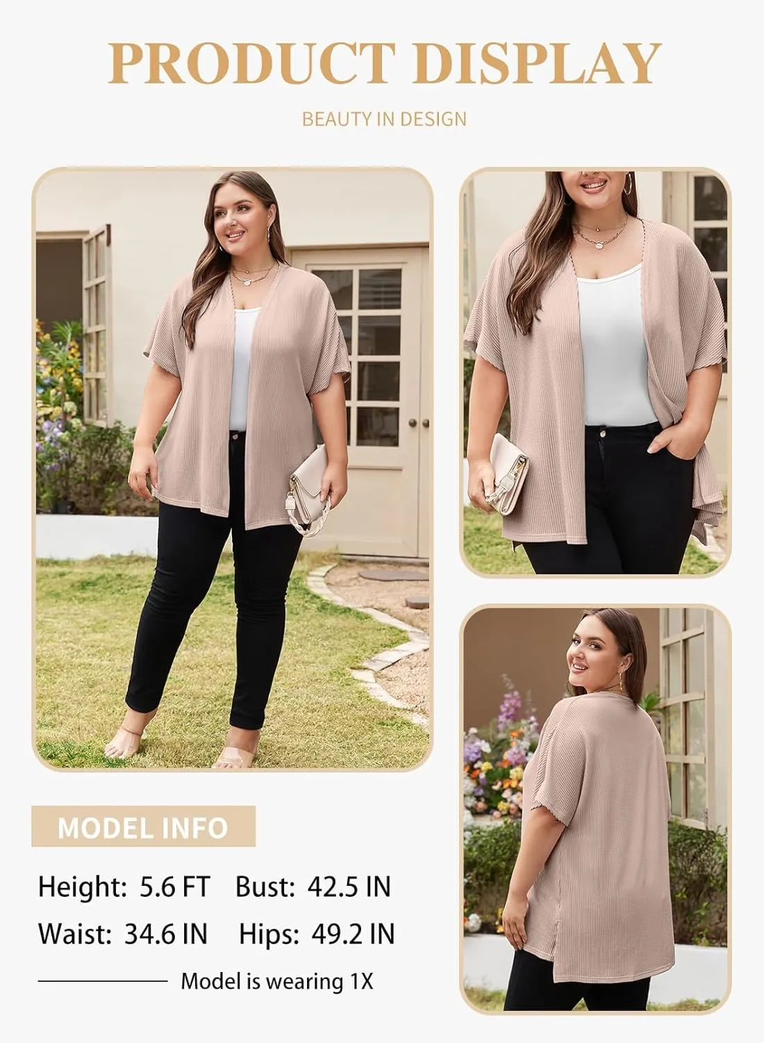 Eytino Women Plus Size Lightweight Cardigan Half Sleeve Ribbed Knit Kimono Cardigans Tops(1X-5X)