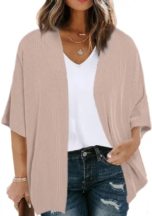 Eytino Women Plus Size Lightweight Cardigan Half Sleeve Ribbed Knit Kimono Cardigans Tops(1X-5X)