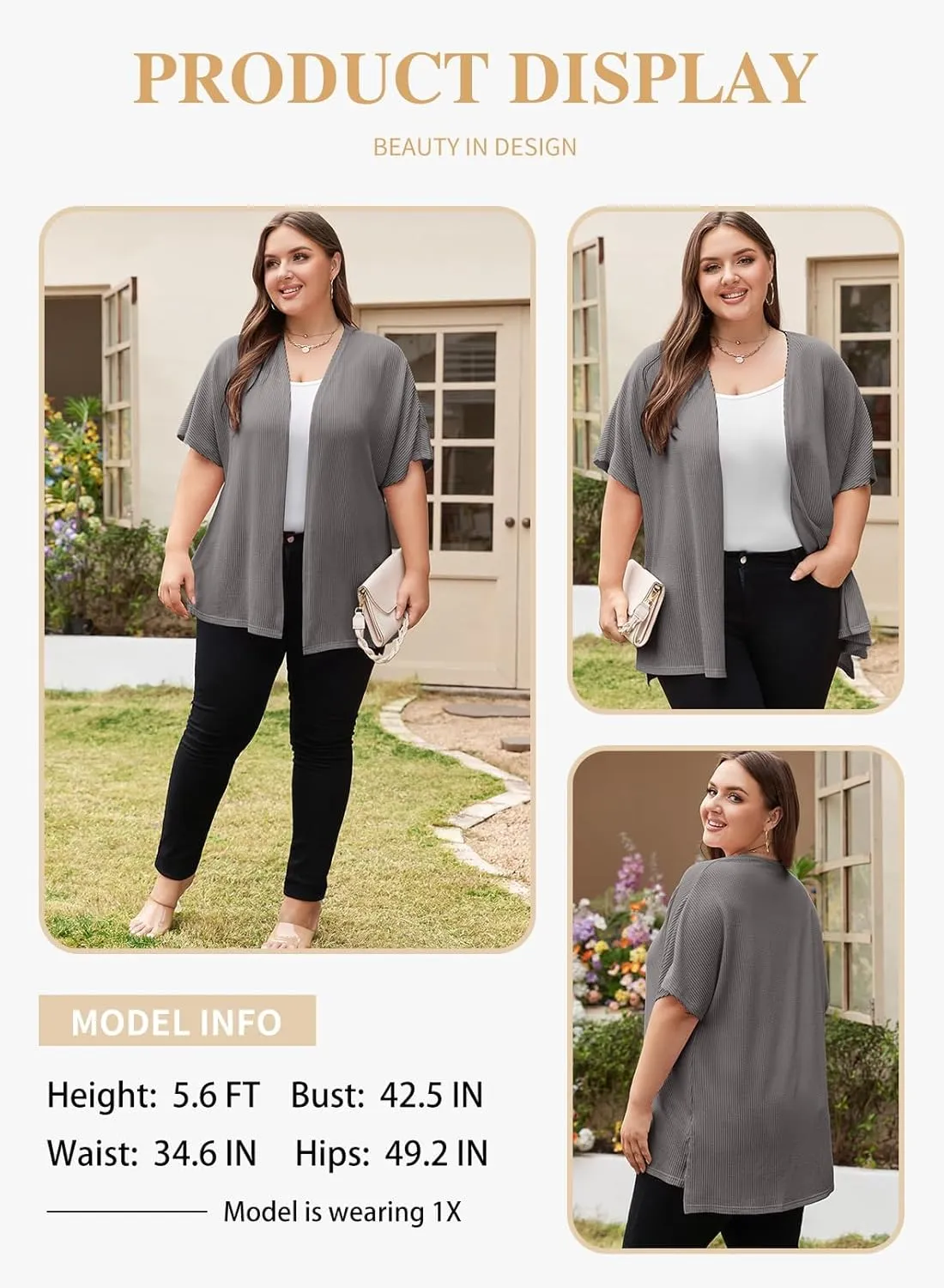 Eytino Women Plus Size Lightweight Cardigan Half Sleeve Ribbed Knit Kimono Cardigans Tops(1X-5X)