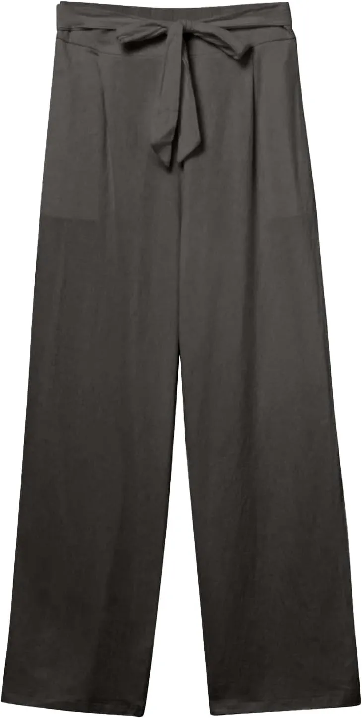 fanmpghleoo Plus Size Linen Pants for Women Casual Adjustable Tie Knot High Waisted Work Pants Loose Fit Comfy Lounge Pants