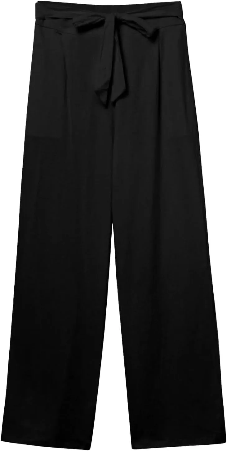 fanmpghleoo Plus Size Linen Pants for Women Casual Adjustable Tie Knot High Waisted Work Pants Loose Fit Comfy Lounge Pants