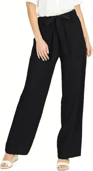 fanmpghleoo Plus Size Linen Pants for Women Casual Adjustable Tie Knot High Waisted Work Pants Loose Fit Comfy Lounge Pants