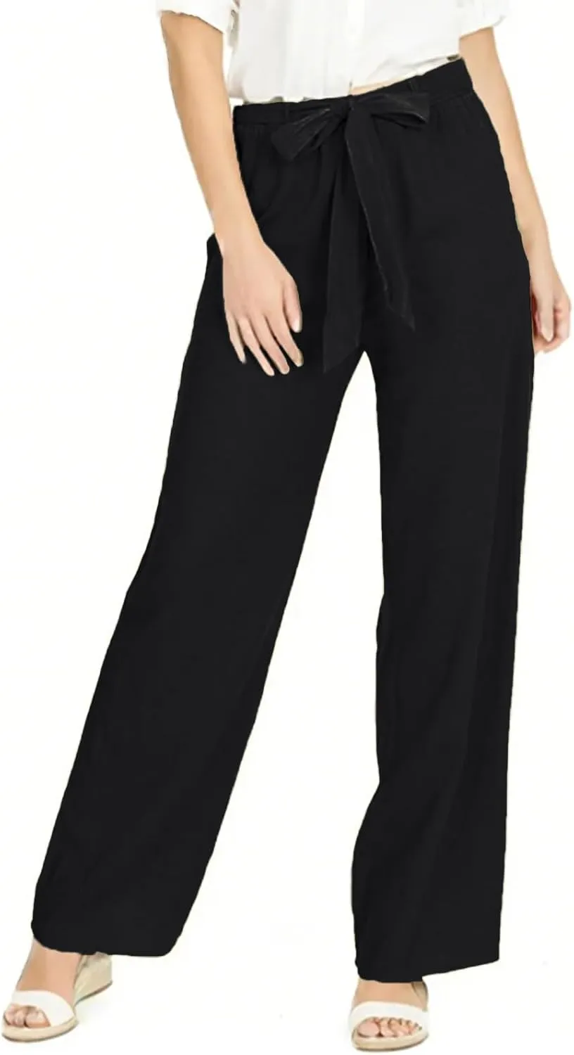 fanmpghleoo Plus Size Linen Pants for Women Casual Adjustable Tie Knot High Waisted Work Pants Loose Fit Comfy Lounge Pants