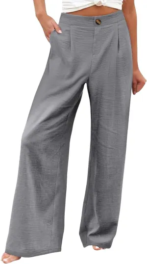 fanmpghleoo Striped Linen Pants Women Dressy Boho Linen Palazzo Pants Casual Business High Waisted Linen Trousers Pants 2025