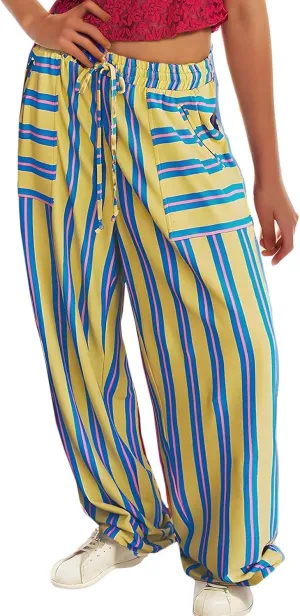 fanmpghleoo Striped Linen Pants Women Summer Drawstring Wide Leg Palazzo Pants for Women Casual High Waisted Linen Trosuers