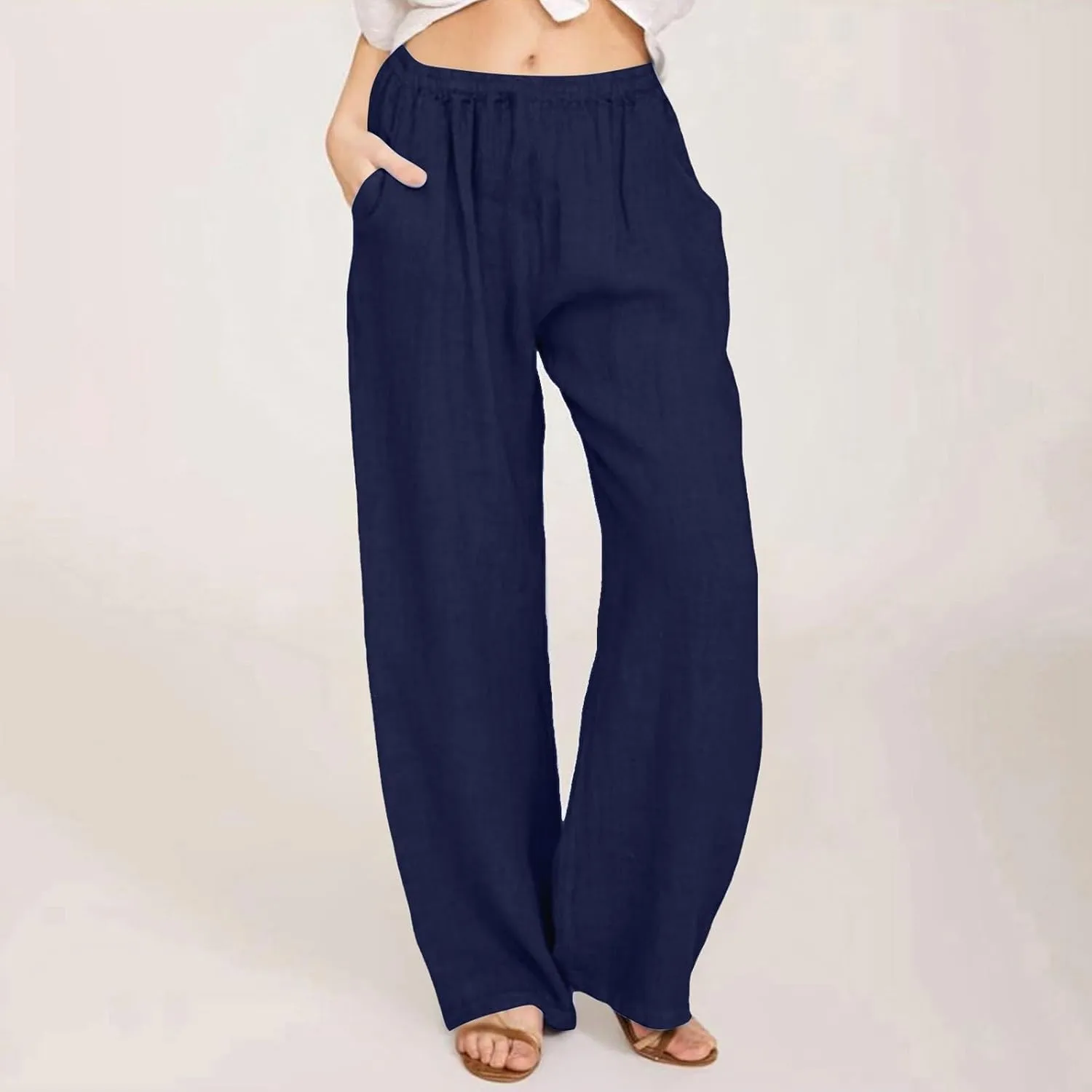 fanmpghleoo Wide Leg Linen Pants for Women Casual High Waisted Cotton Linen Pants Women Summer Business Casual Trousers Pants