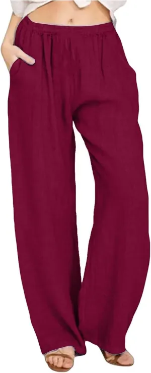 fanmpghleoo Wide Leg Linen Pants for Women Casual High Waisted Cotton Linen Pants Women Summer Business Casual Trousers Pants