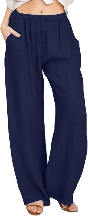 fanmpghleoo Wide Leg Linen Pants for Women Casual High Waisted Cotton Linen Pants Women Summer Business Casual Trousers Pants