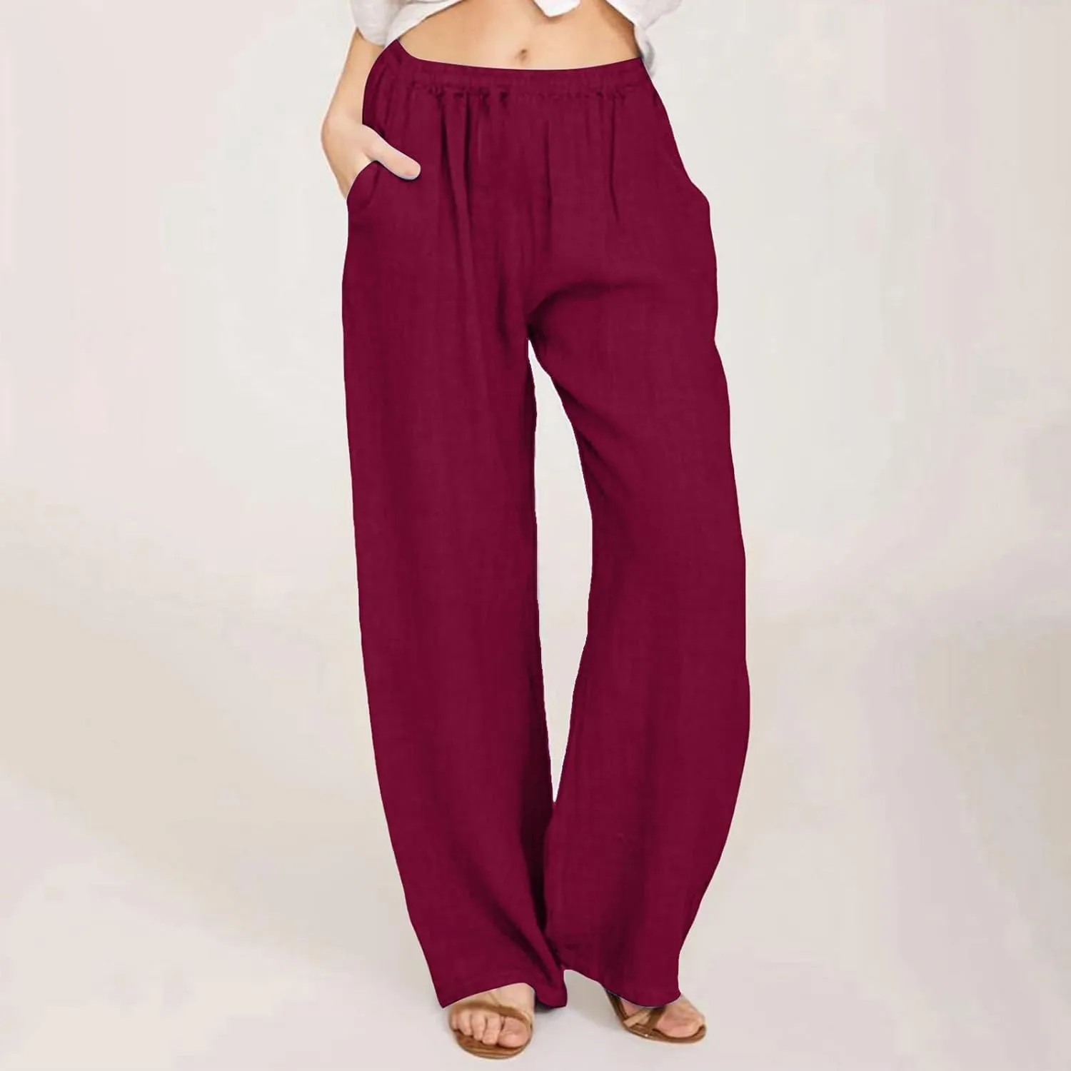 fanmpghleoo Wide Leg Linen Pants for Women Casual High Waisted Cotton Linen Pants Women Summer Business Casual Trousers Pants