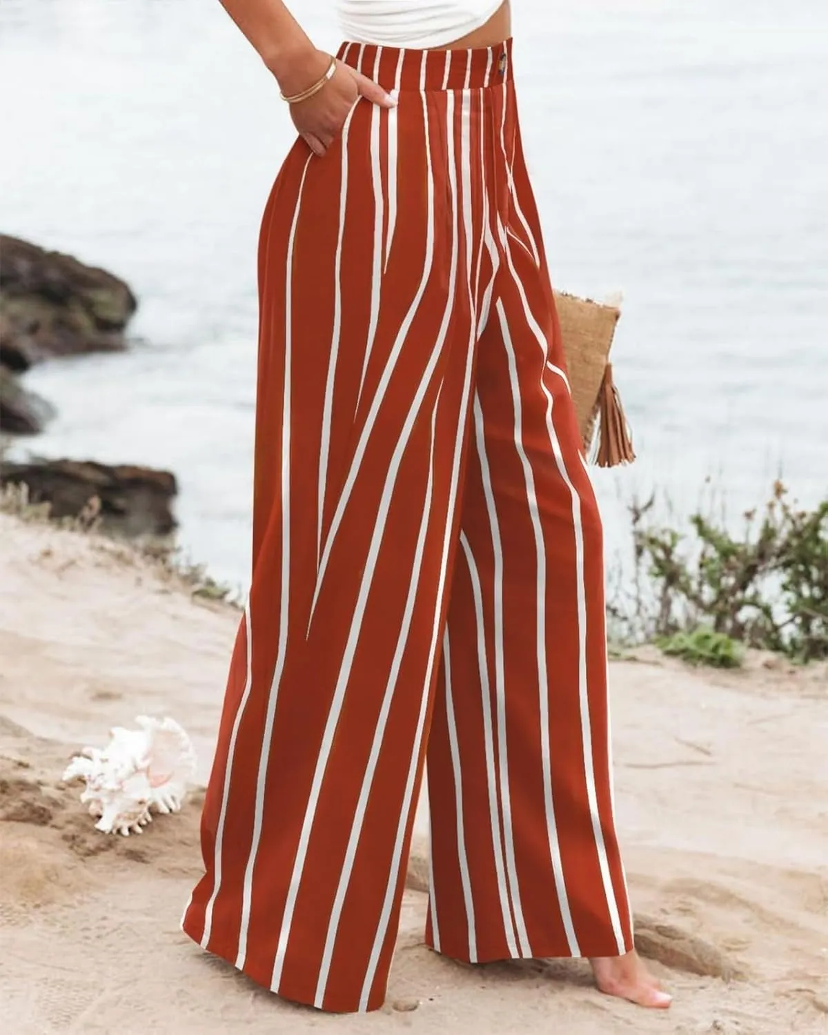 fanmpghleoo Wide Leg Linen Pants for Women Casual High Waisted Linen Palazzo Pants Flowy Beach Lounge Pants with Pockets 2025