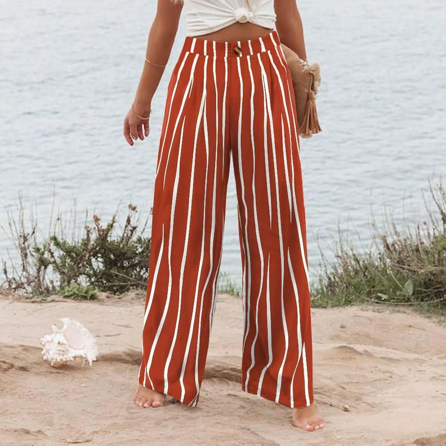 fanmpghleoo Wide Leg Linen Pants for Women Casual High Waisted Linen Palazzo Pants Flowy Beach Lounge Pants with Pockets 2025