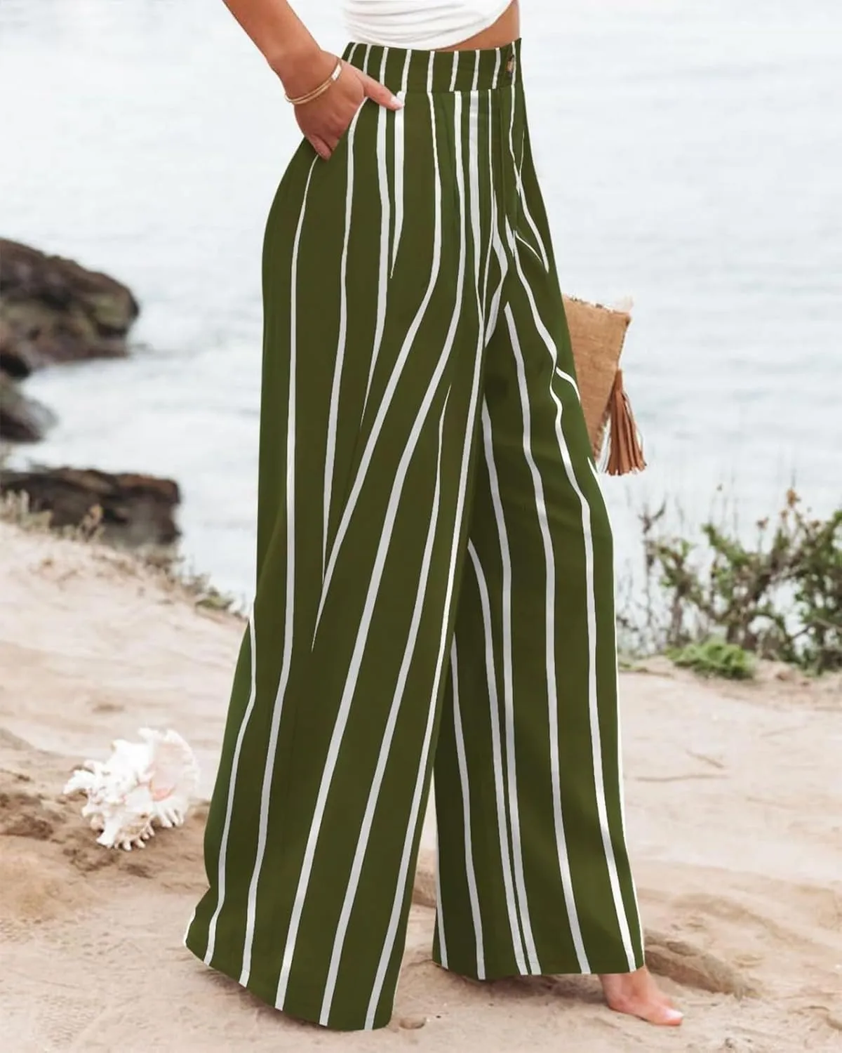 fanmpghleoo Wide Leg Linen Pants for Women Casual High Waisted Linen Palazzo Pants Flowy Beach Lounge Pants with Pockets 2025