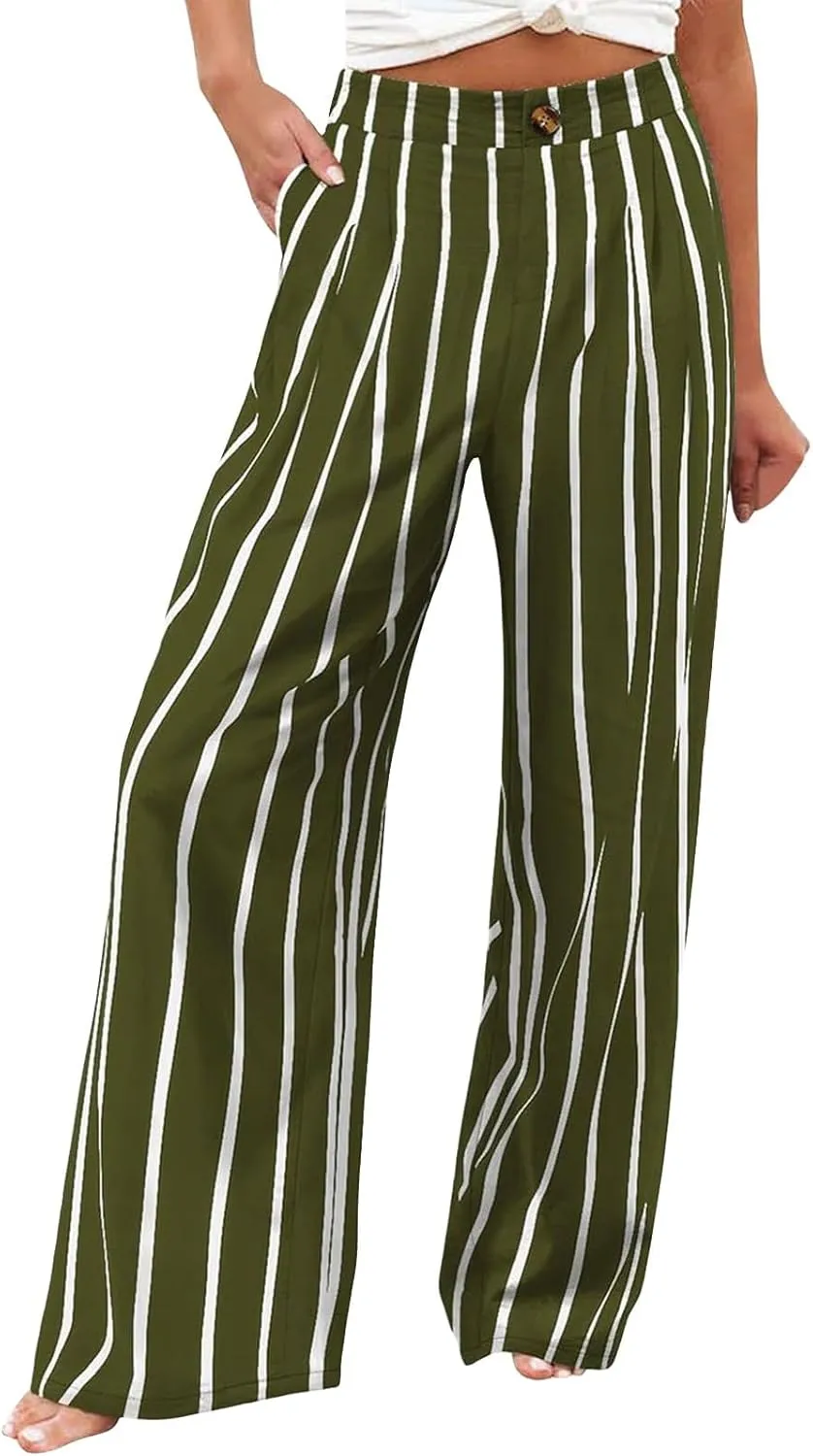fanmpghleoo Wide Leg Linen Pants for Women Casual High Waisted Linen Palazzo Pants Flowy Beach Lounge Pants with Pockets 2025