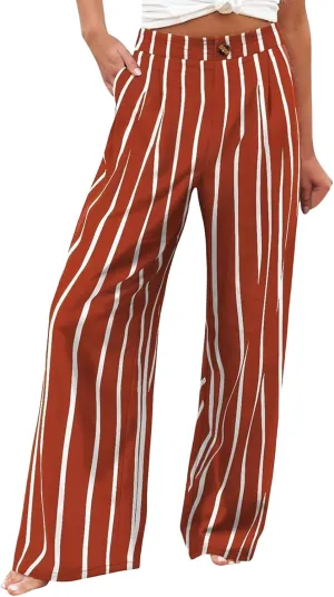 fanmpghleoo Wide Leg Linen Pants for Women Casual High Waisted Linen Palazzo Pants Flowy Beach Lounge Pants with Pockets 2025