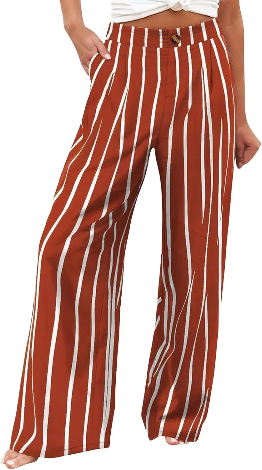 fanmpghleoo Wide Leg Linen Pants for Women Casual High Waisted Linen Palazzo Pants Flowy Beach Lounge Pants with Pockets 2025