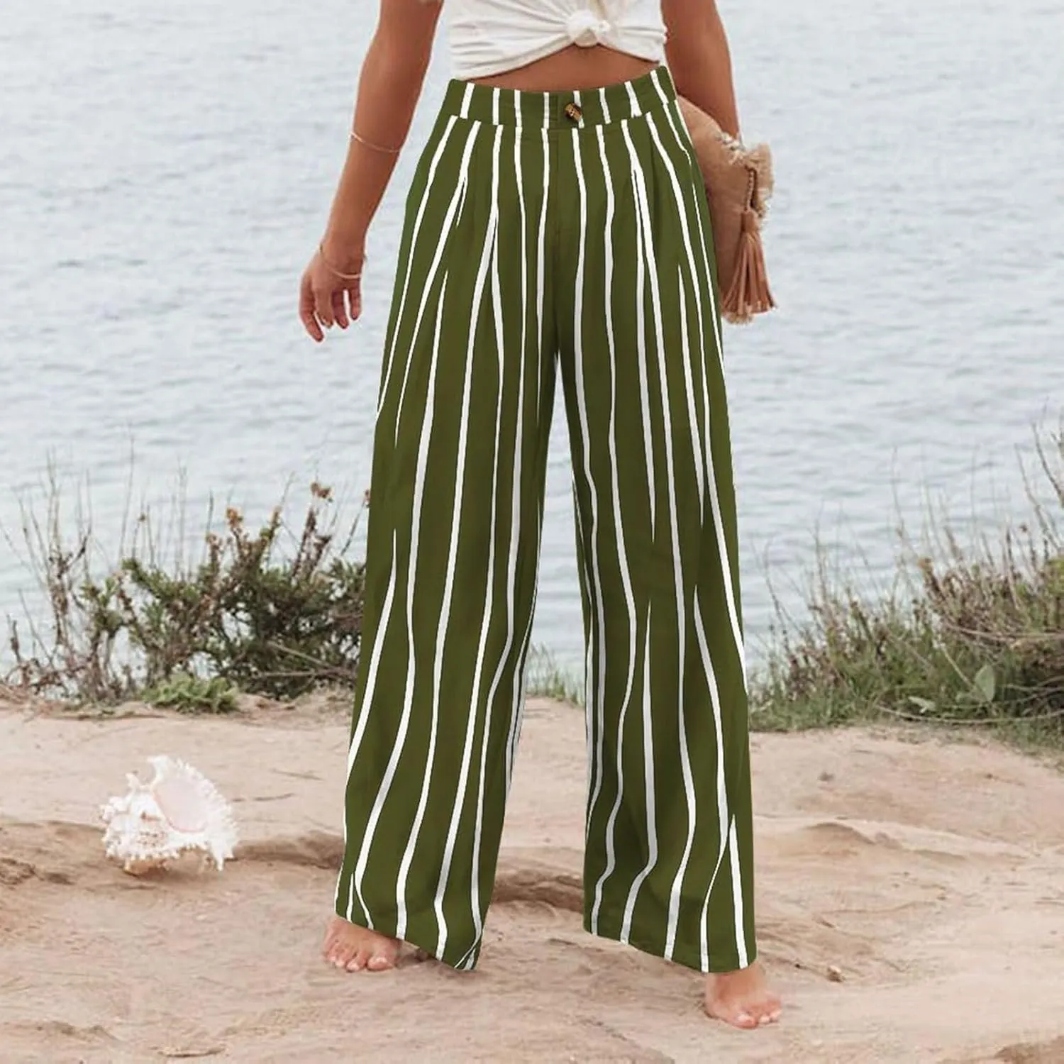fanmpghleoo Wide Leg Linen Pants for Women Casual High Waisted Linen Palazzo Pants Flowy Beach Lounge Pants with Pockets 2025
