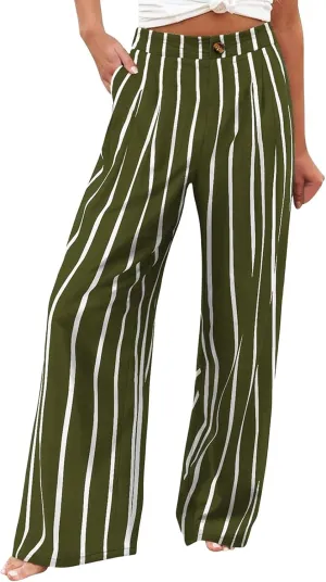 fanmpghleoo Wide Leg Linen Pants for Women Casual High Waisted Linen Palazzo Pants Flowy Beach Lounge Pants with Pockets 2025