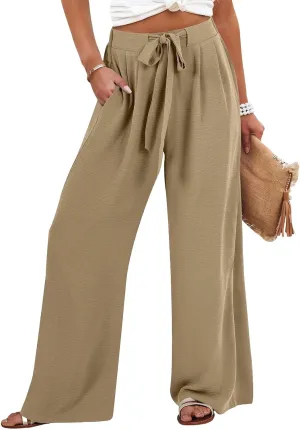 fanmpghleoo Wide Leg Linen Pants for Women Drawstring High Waisted Linen Pants Women Summer Casual Dressy Linen Palazzo Pants