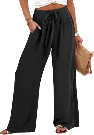 fanmpghleoo Wide Leg Linen Pants for Women Drawstring High Waisted Linen Pants Women Summer Casual Dressy Linen Palazzo Pants