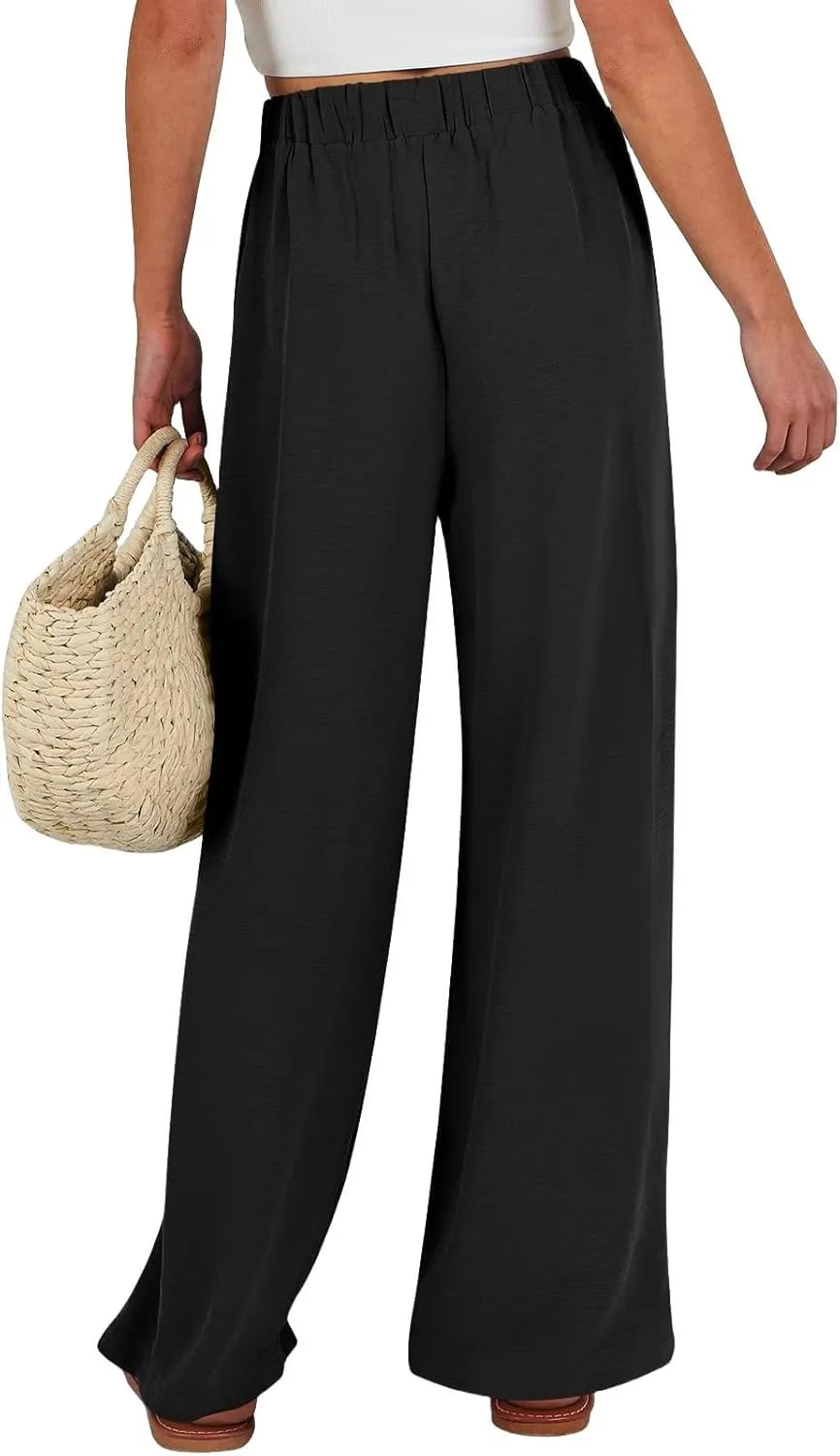 fanmpghleoo Wide Leg Linen Pants for Women Drawstring High Waisted Linen Pants Women Summer Casual Dressy Linen Palazzo Pants