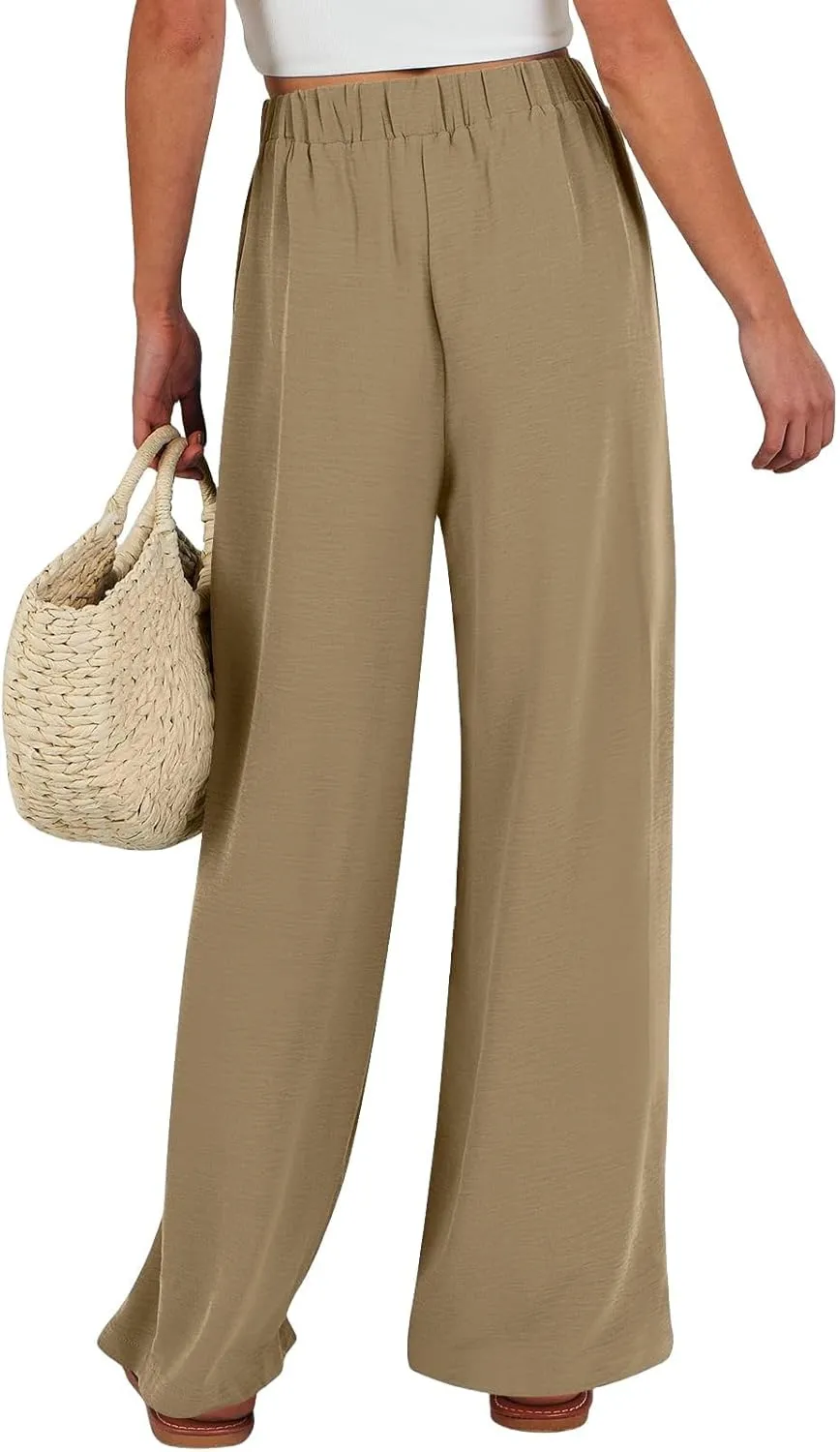 fanmpghleoo Wide Leg Linen Pants for Women Drawstring High Waisted Linen Pants Women Summer Casual Dressy Linen Palazzo Pants