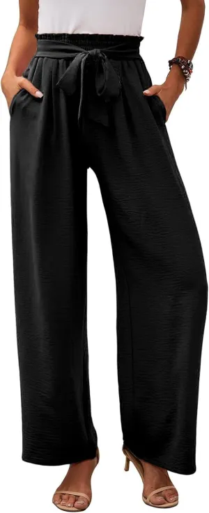 fanmpghleoo Wide Leg Linen Pants for Women Plus Size High Waisted Palazzo Pants Dressy Beach Comfy Lounge Pants with Pockets