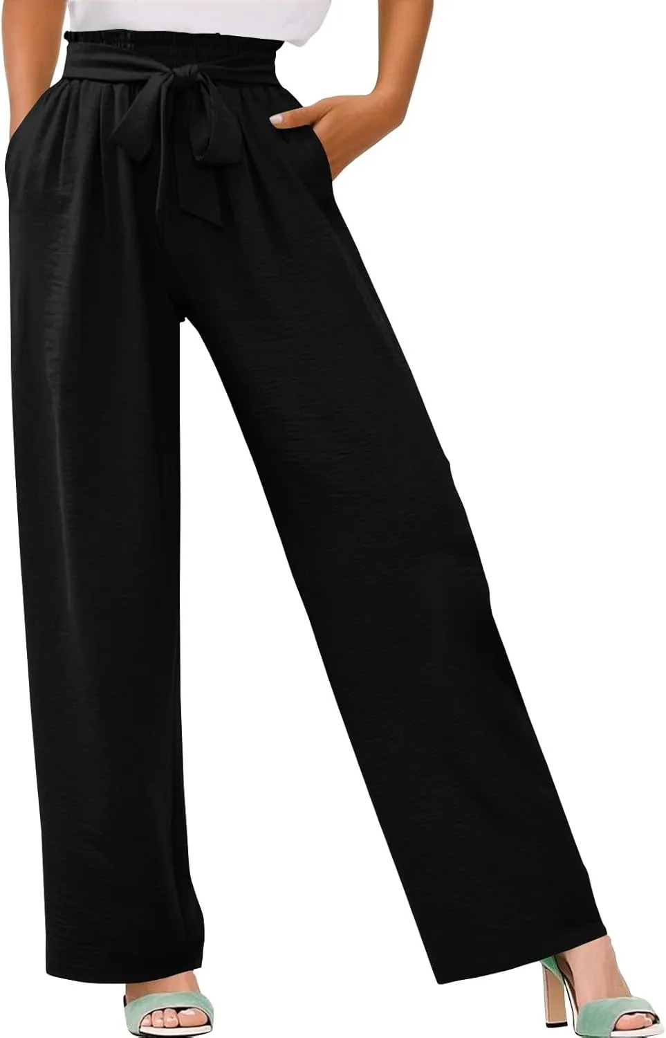 fanmpghleoo Wide Leg Linen Pants for Women Plus Size High Waisted Palazzo Pants Dressy Beach Comfy Lounge Pants with Pockets