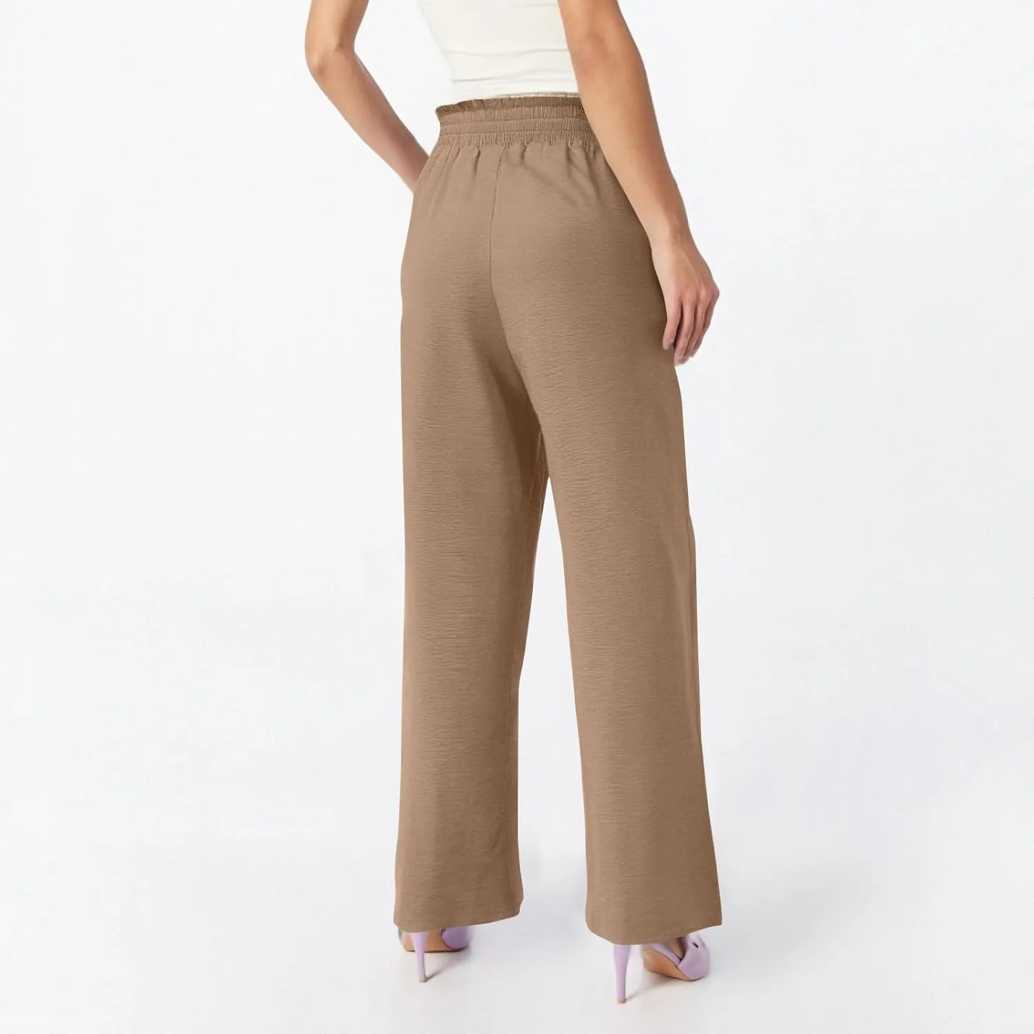 fanmpghleoo Wide Leg Linen Pants for Women Plus Size High Waisted Palazzo Pants Dressy Beach Comfy Lounge Pants with Pockets
