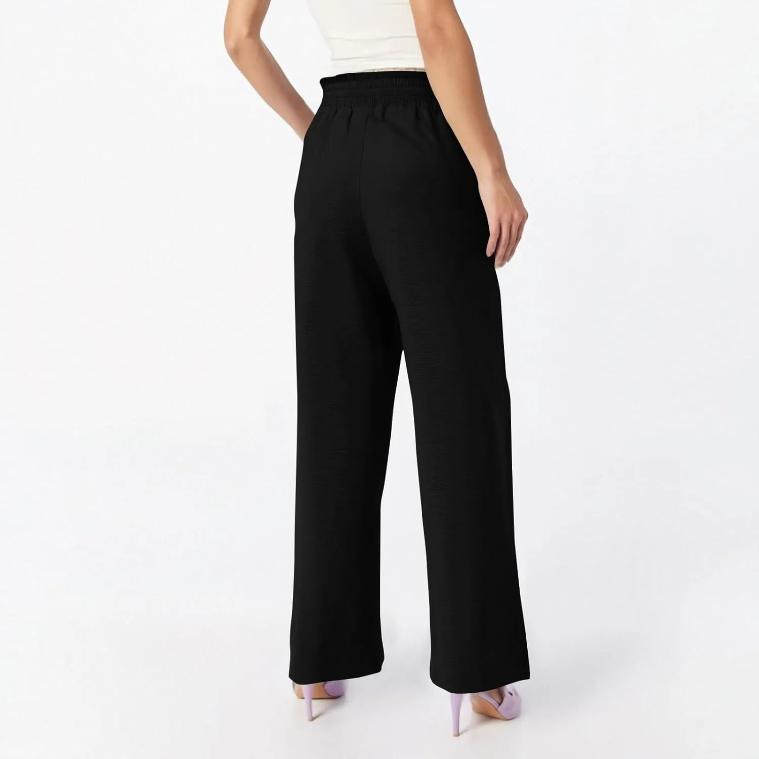 fanmpghleoo Wide Leg Linen Pants for Women Plus Size High Waisted Palazzo Pants Dressy Beach Comfy Lounge Pants with Pockets