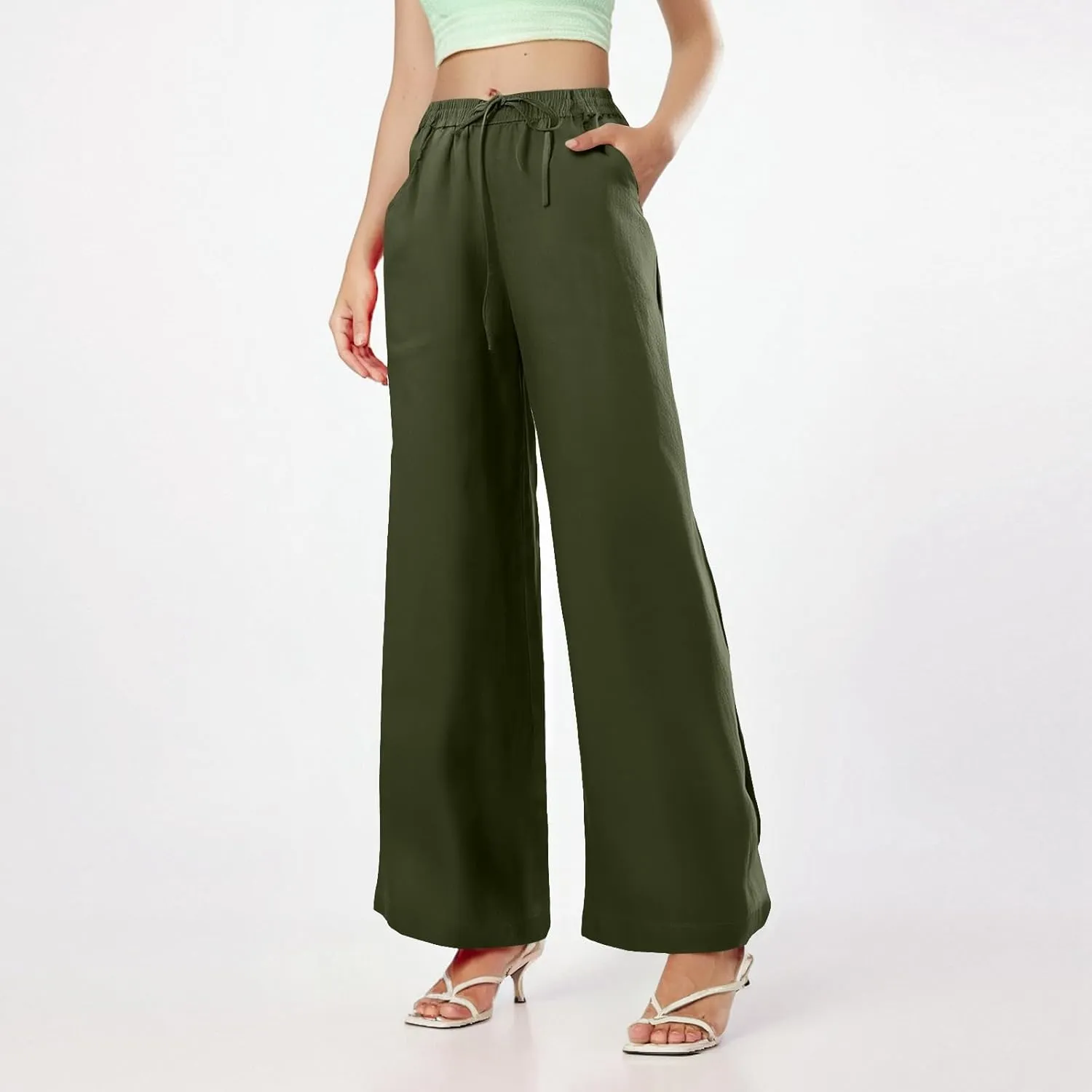 fanmpghleoo Wide Leg Linen Pants for Women Plus Size Linen Pants Women Summer Business Casual Baggy High Waisted Dress Pants