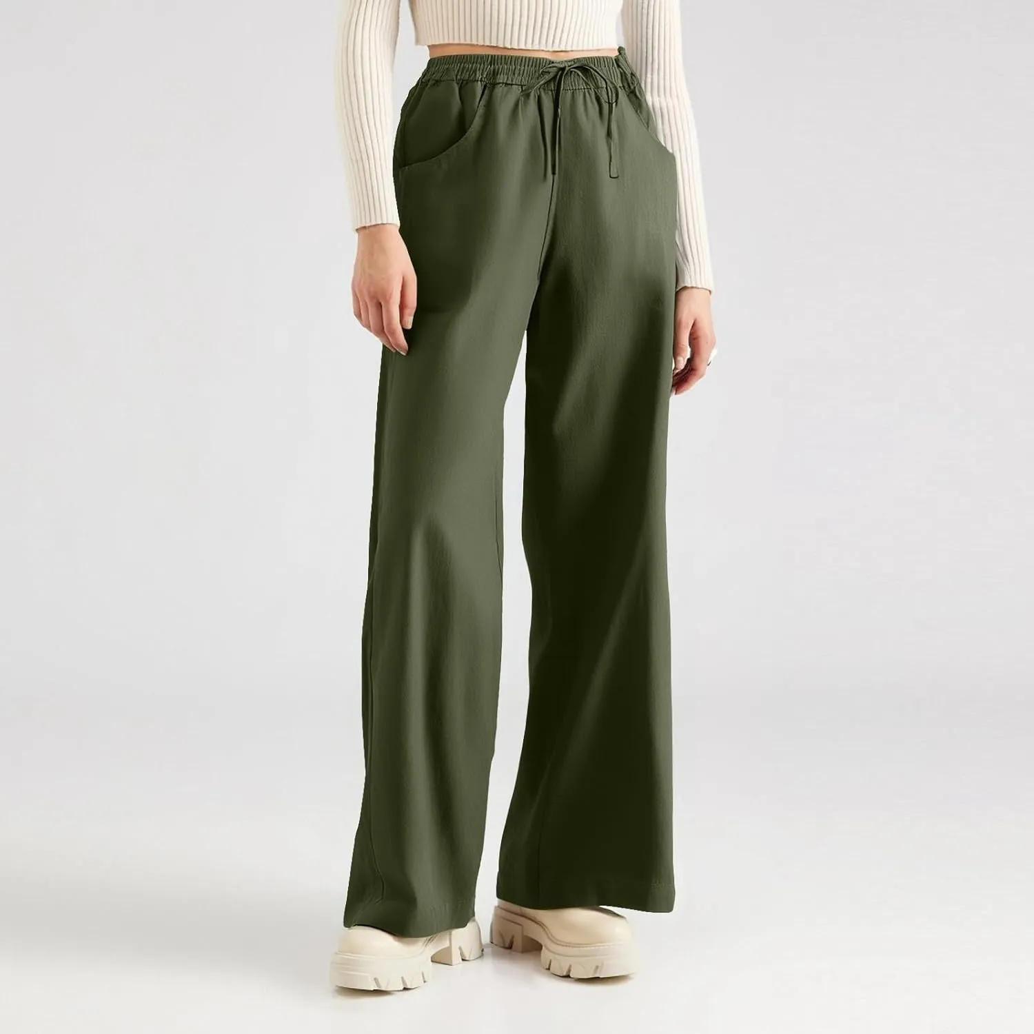 fanmpghleoo Wide Leg Linen Pants for Women Plus Size Linen Pants Women Summer Business Casual Baggy High Waisted Dress Pants
