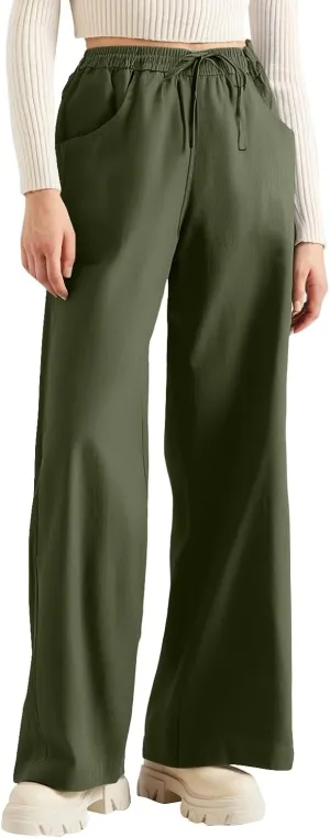 fanmpghleoo Wide Leg Linen Pants for Women Plus Size Linen Pants Women Summer Business Casual Baggy High Waisted Dress Pants