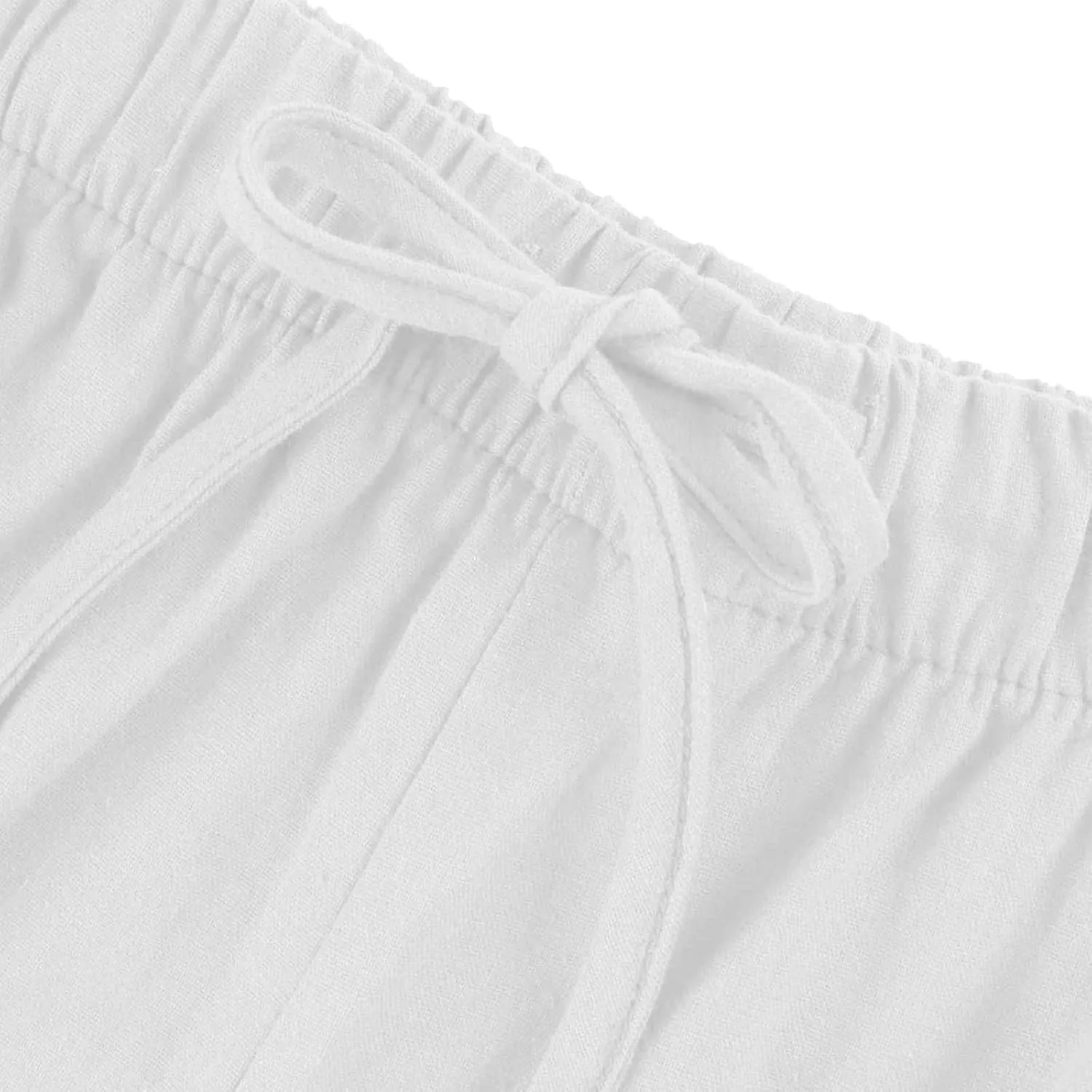 fanmpghleoo Wide Leg Linen Pants for Women Plus Size Palazzo Pants Casual Drawstring Flowy Beach Linen Trousers with Pockets