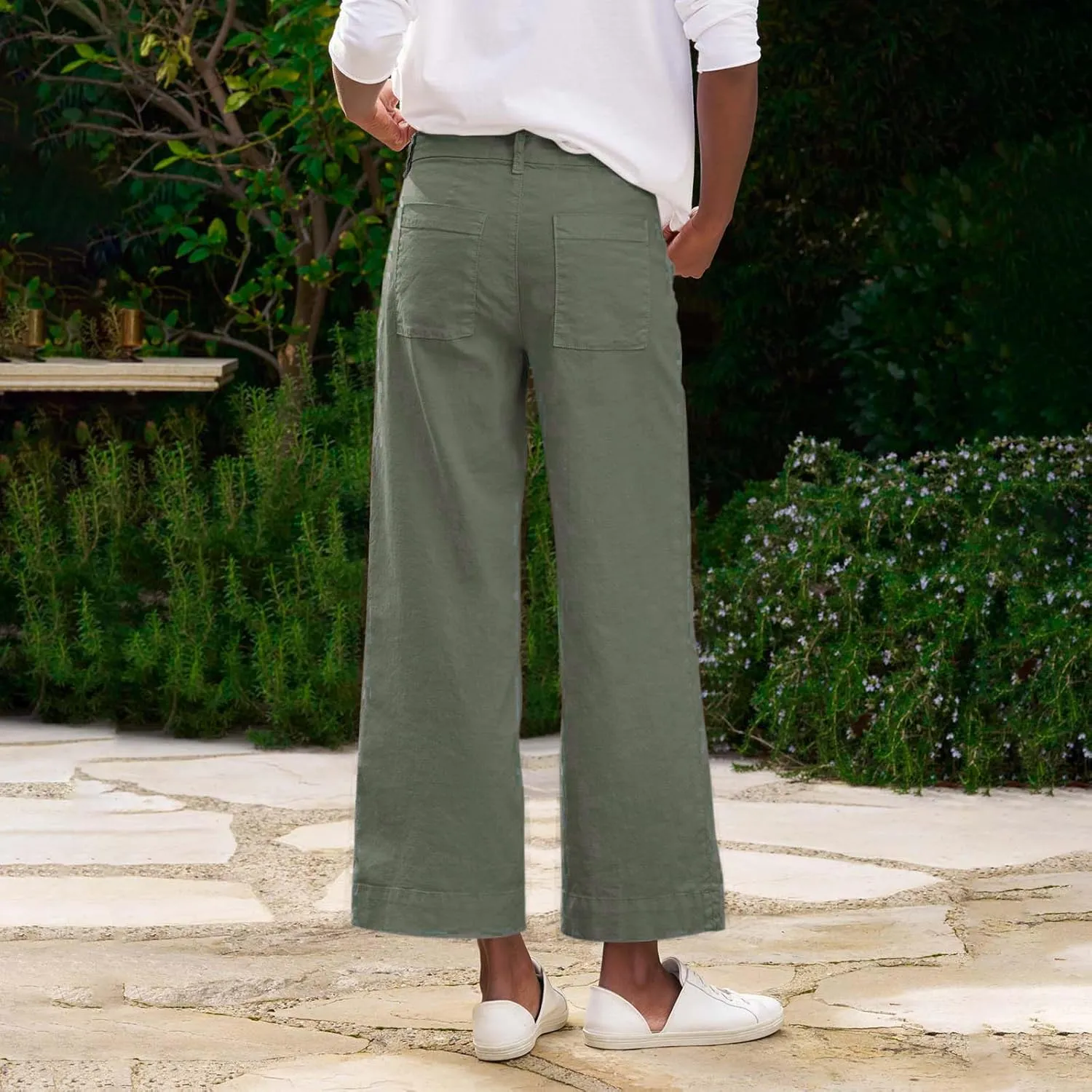 fanmpghleoo Woman Linen Pants High Waist Wide Leg Lightweight Linen Pants Casual Loose Fit Linen Cropped Pants Summer 2025