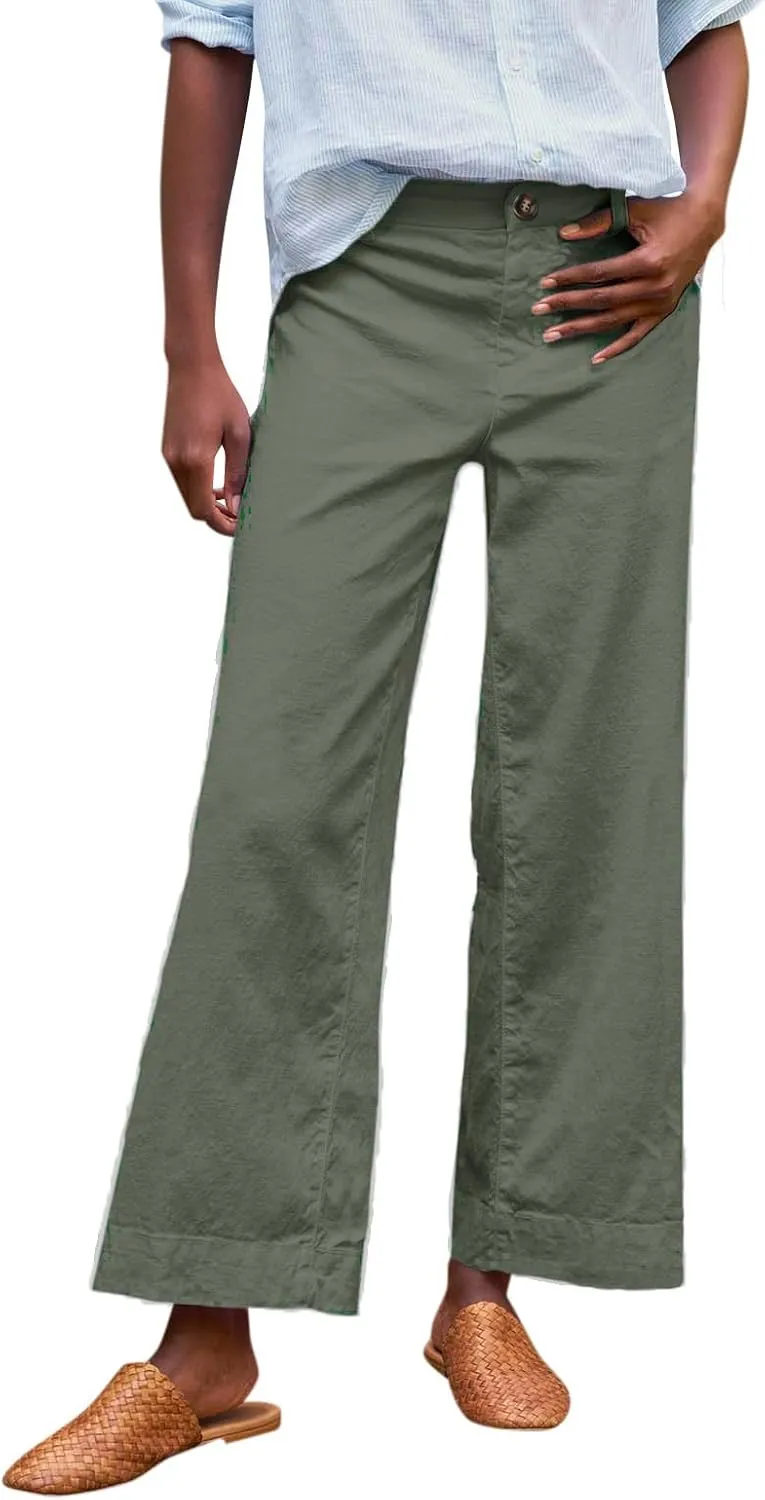 fanmpghleoo Woman Linen Pants High Waist Wide Leg Lightweight Linen Pants Casual Loose Fit Linen Cropped Pants Summer 2025