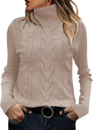 FEKOAFE Sweaters for Women 2025 Long Sleeve Ribbed Knit Solid Color Turtleneck 2025 Fall Winter Pullover Sweaters