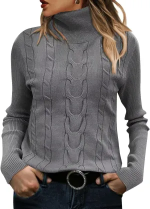 FEKOAFE Sweaters for Women 2025 Long Sleeve Ribbed Knit Solid Color Turtleneck 2025 Fall Winter Pullover Sweaters