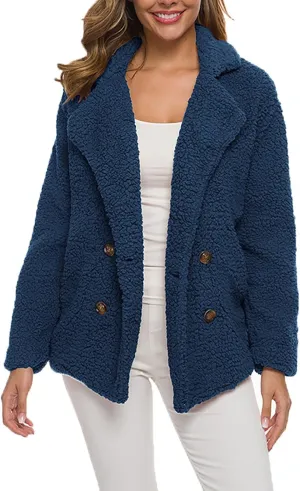 Fleece Womens Jacket Faux Cardigan Loose Turn Down Button Coat Fleece Jackets Long Sleeve Fleece Women Polar Fleece