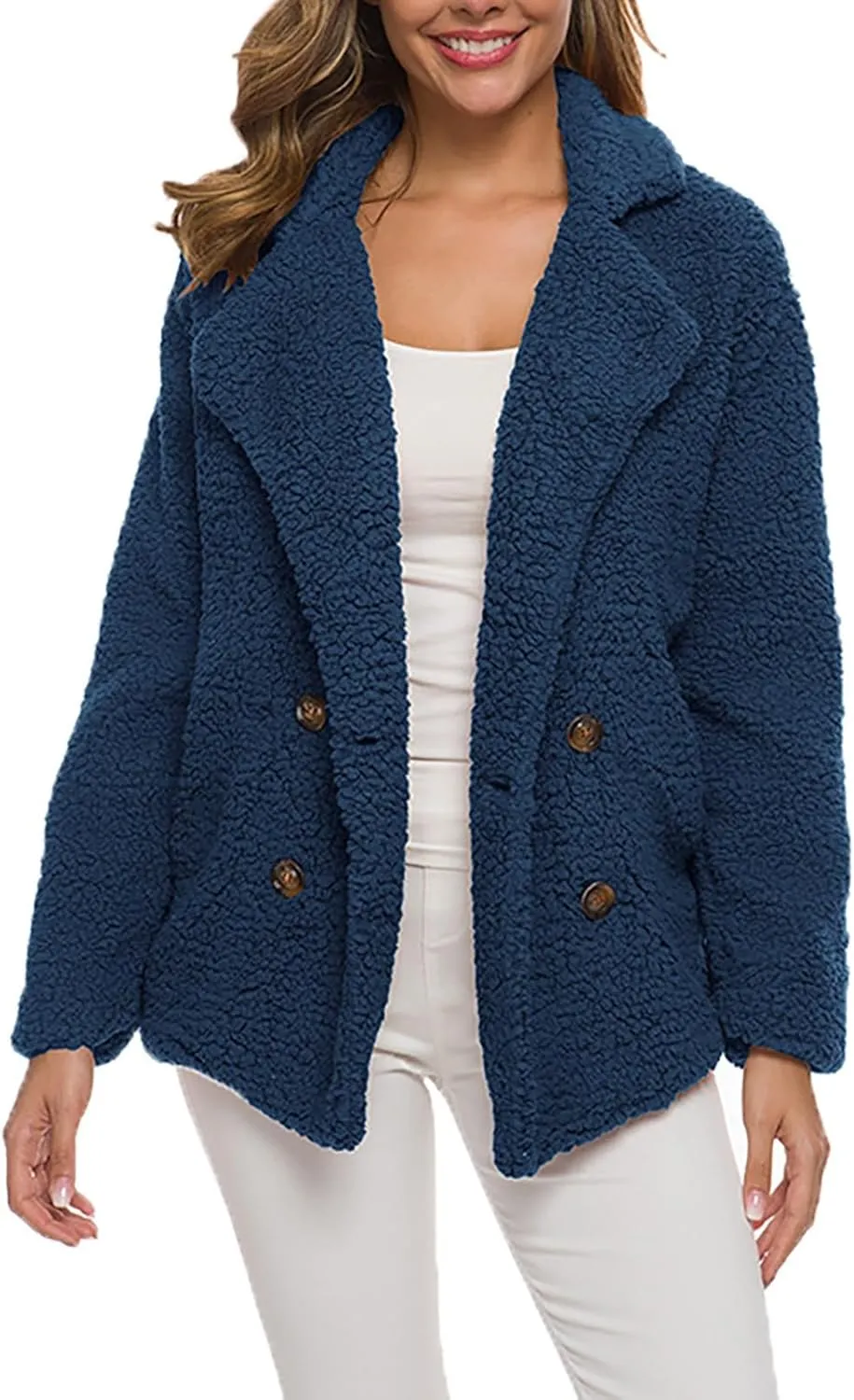 Fleece Womens Jacket Faux Cardigan Loose Turn Down Button Coat Fleece Jackets Long Sleeve Fleece Women Polar Fleece