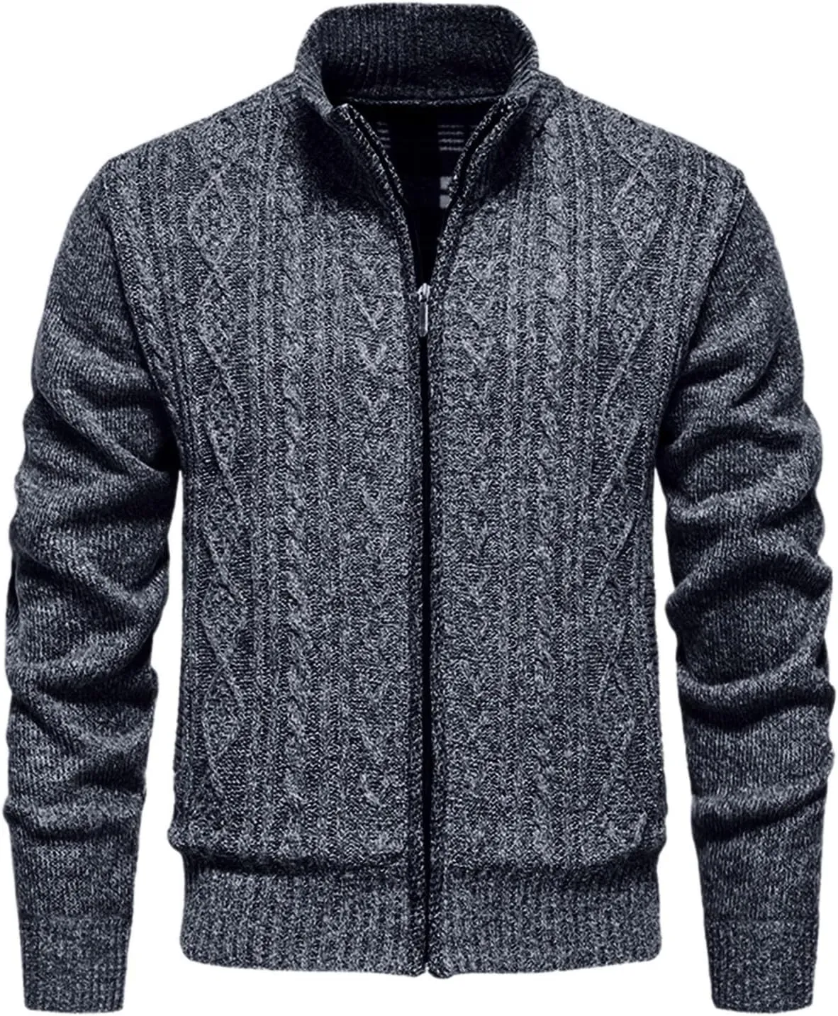 Fxbar Men's Cardigan Sweater Full Zip Up Stand Collar Regular Fit Chest Pocket Knit Sweaters Casual 3 Pockets