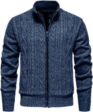 Fxbar Men's Cardigan Sweater Full Zip Up Stand Collar Regular Fit Chest Pocket Knit Sweaters Casual 3 Pockets
