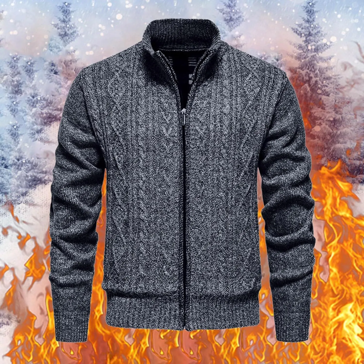 Fxbar Men's Cardigan Sweater Full Zip Up Stand Collar Regular Fit Chest Pocket Knit Sweaters Casual 3 Pockets