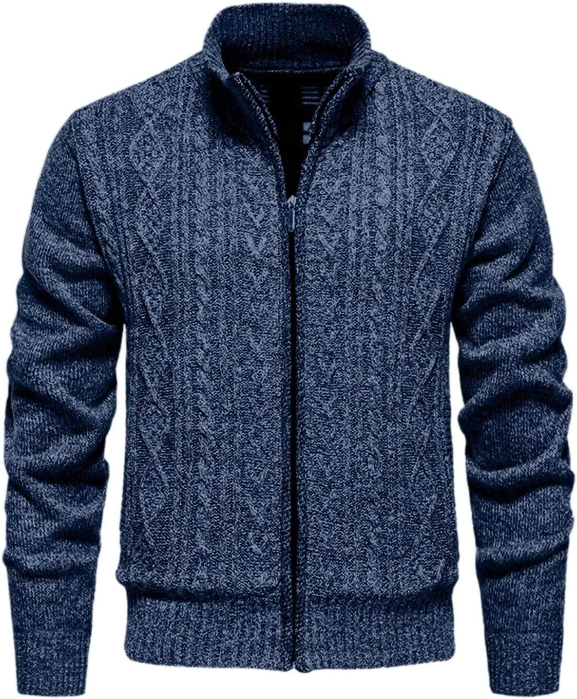 Fxbar Men's Cardigan Sweater Full Zip Up Stand Collar Regular Fit Chest Pocket Knit Sweaters Casual 3 Pockets