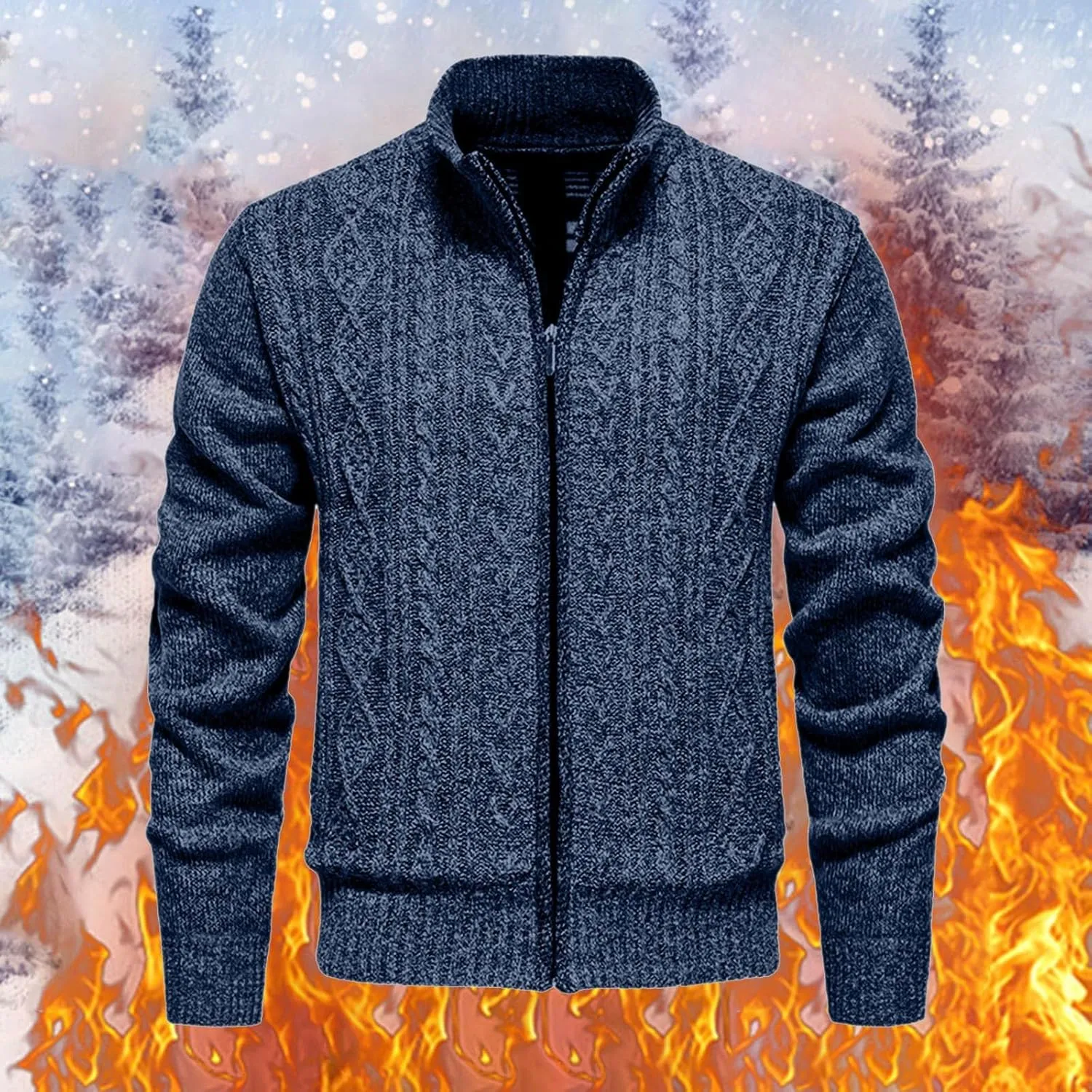 Fxbar Men's Cardigan Sweater Full Zip Up Stand Collar Regular Fit Chest Pocket Knit Sweaters Casual 3 Pockets