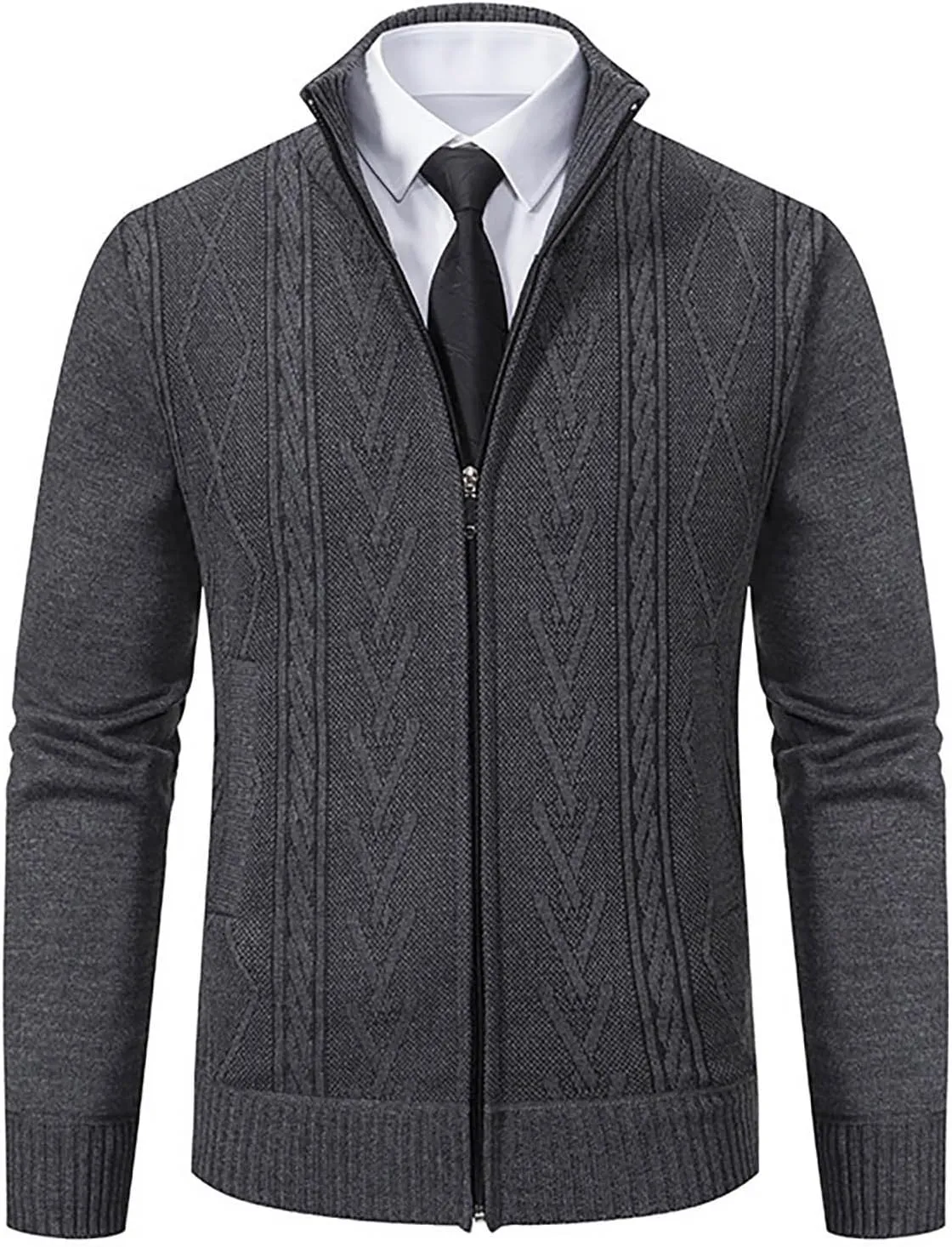 Fxbar Mens Cardigan Sweaters Slim Fit Full Zip Up Sweater Stand Collar Casual Knitted Cardigans Fall Winter Sweaters